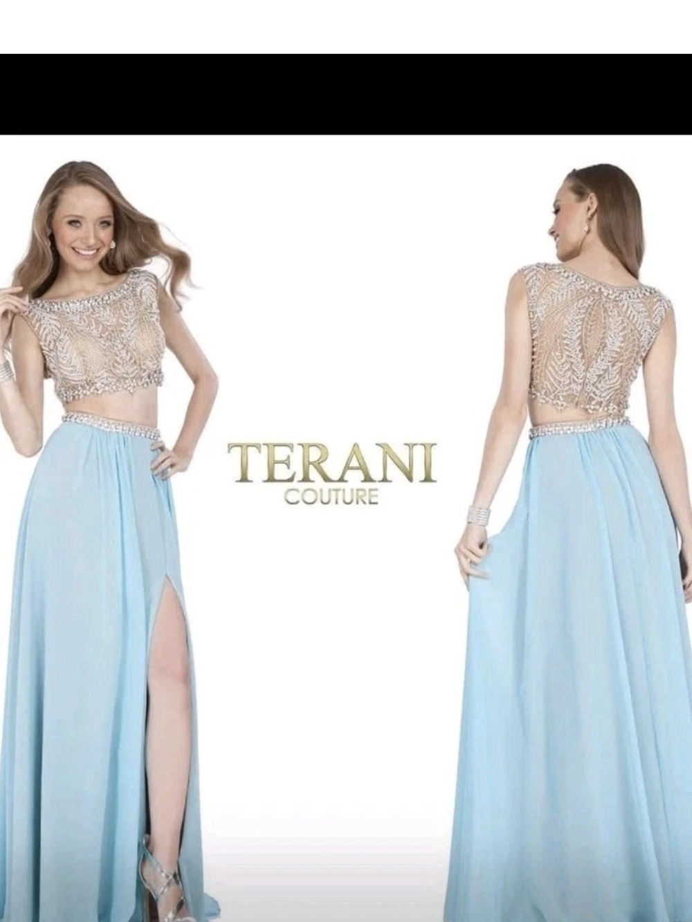 NWT Terani Couture Light Blue Two-Piece Evening Gown
